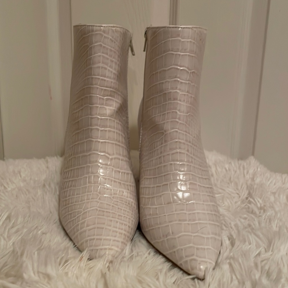 Cream snake, print, ankle booties